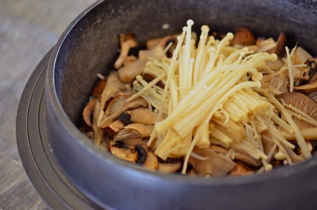 Beoseot - Bap Korean Four Mushroom Rice in Stone Pot