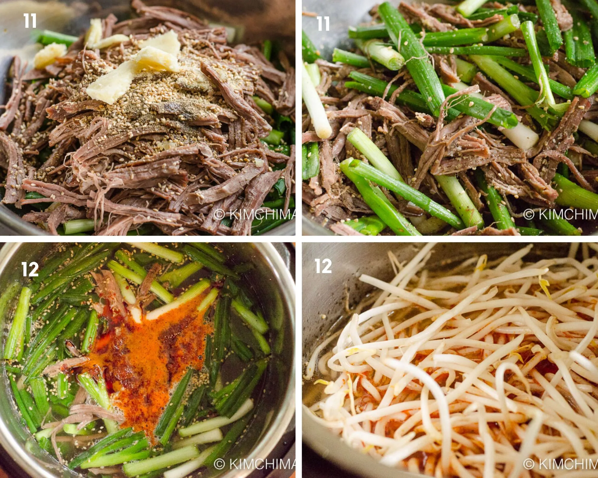 seasoned meat, green onions, bean sprouts, chili oil added to instant pot for cooking