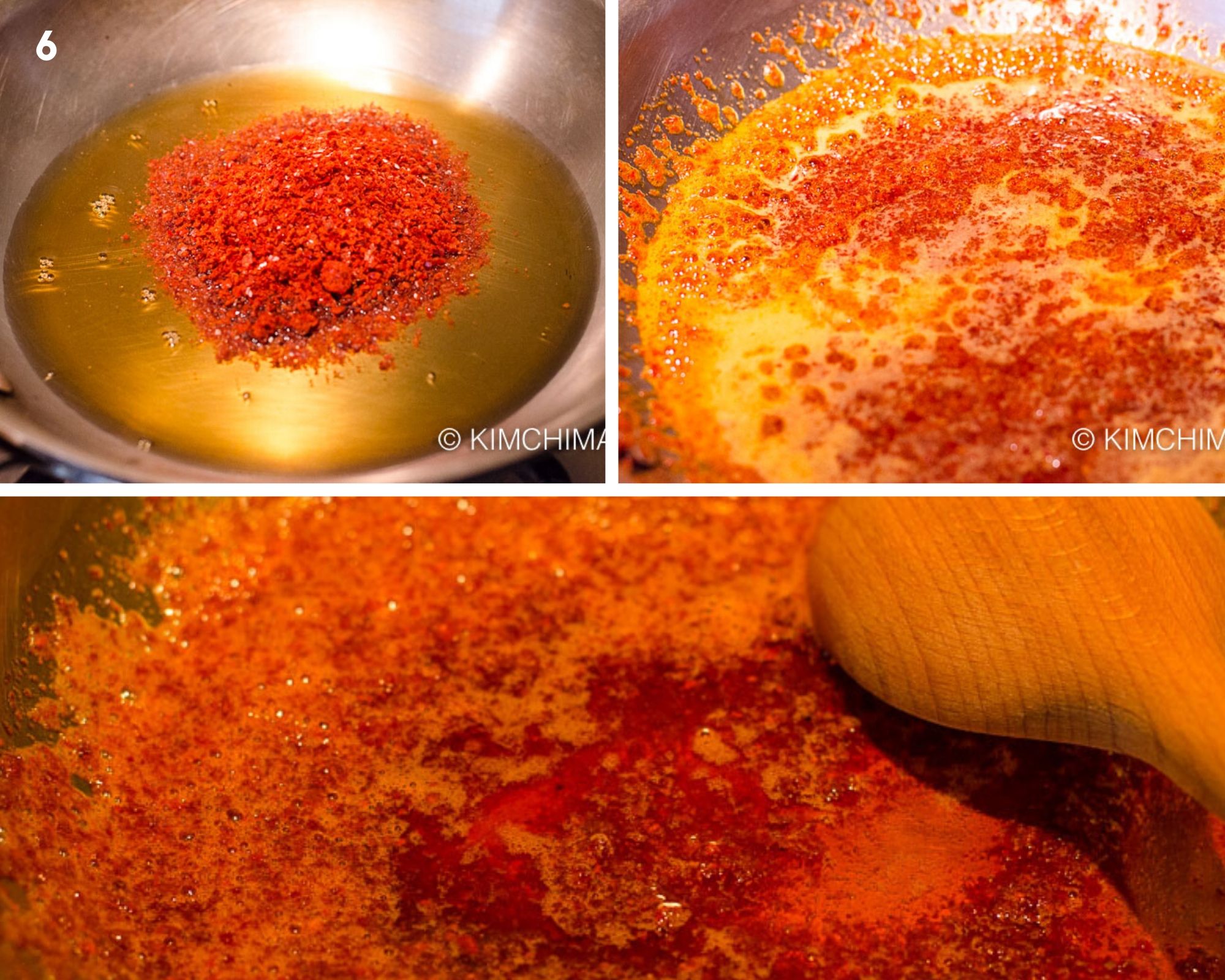 making chili oil in frying pan