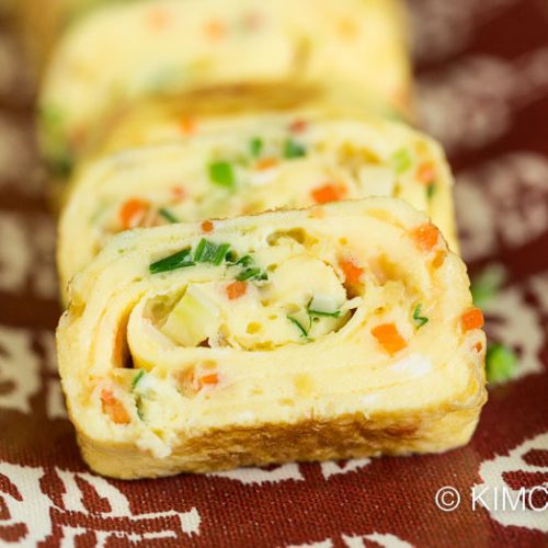 close up of Korean Egg Roll sliced and plated