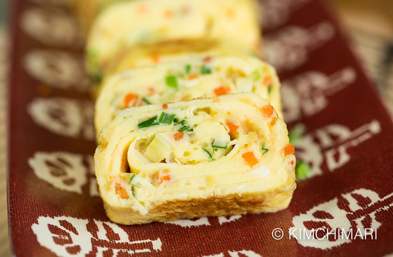close up of Korean Egg Roll sliced and plated