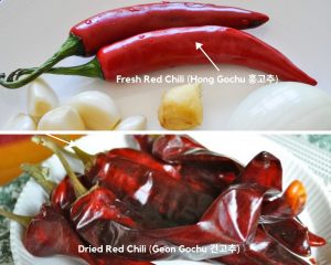 Fresh and dried Korean Red Chili Peppers