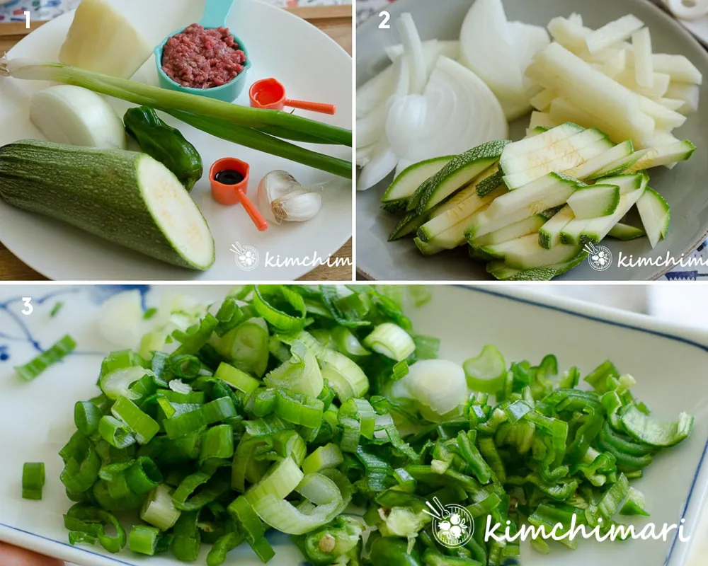 vegetable ingredients, cut and chopped for kalguksu