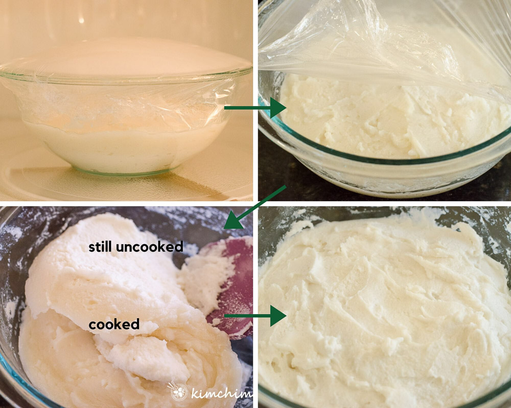 step by step pics of mixing dough after microwaving