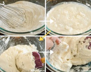 step by step pics of adding water and mixing rice dough