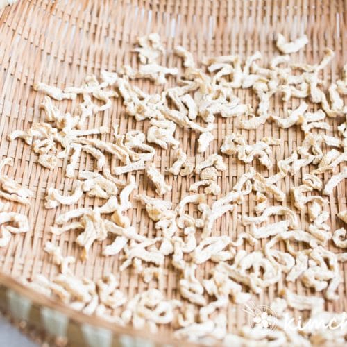 dried radish strips on korean weaved basket