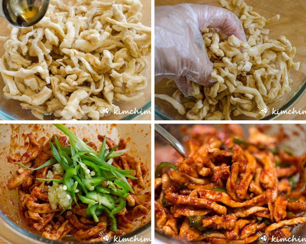 step by step images of seasoning mumalleangi muchim