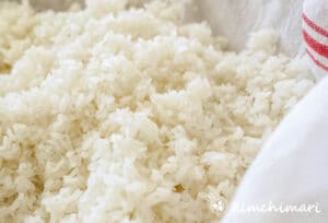 close up of cooled steamed sweet rice