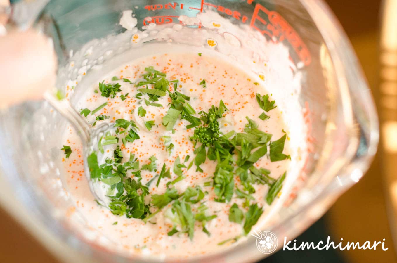 mixed mayo sauce with choped parsley added on top