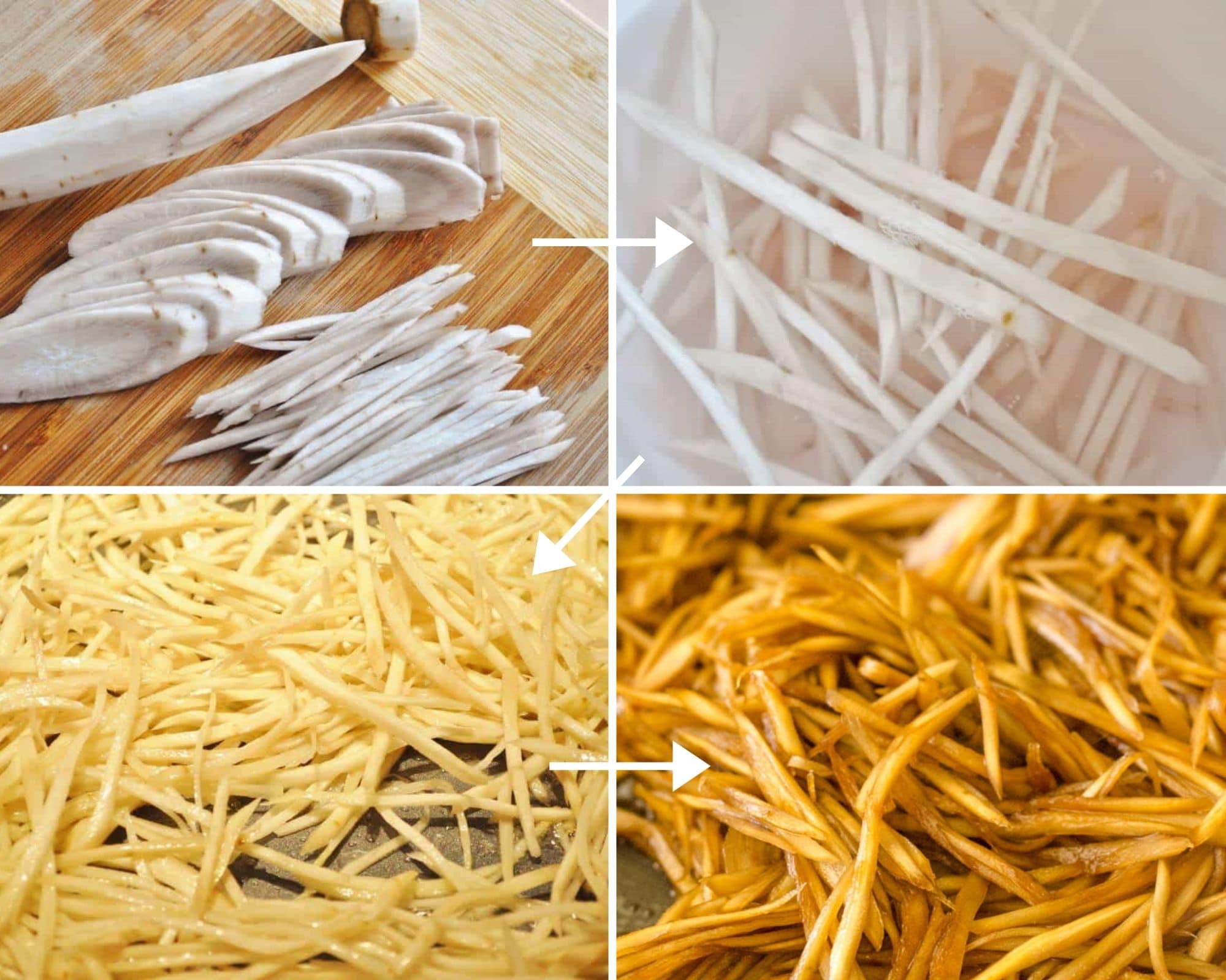 step by step pics of how to julienne and cook burdock roots