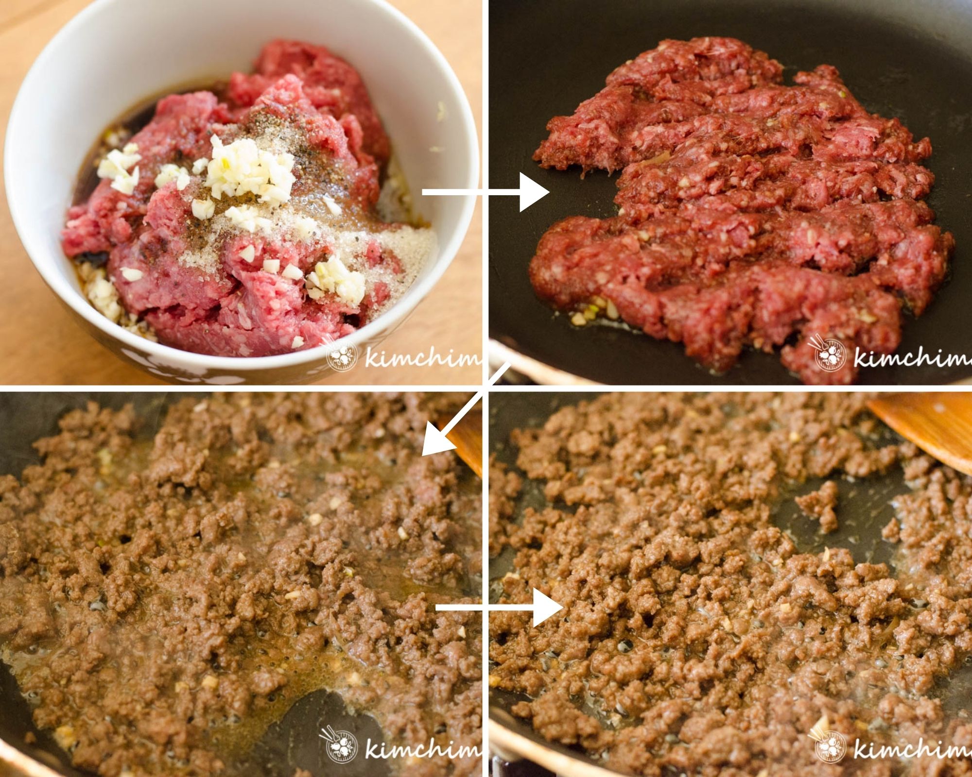 step-by-step photo of seasoning and pan-frying ground beef
