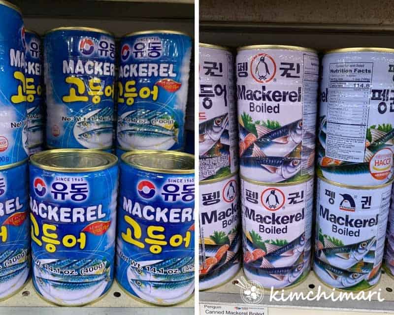 2 kinds of korean canned mackerels - penguin and yudong brands