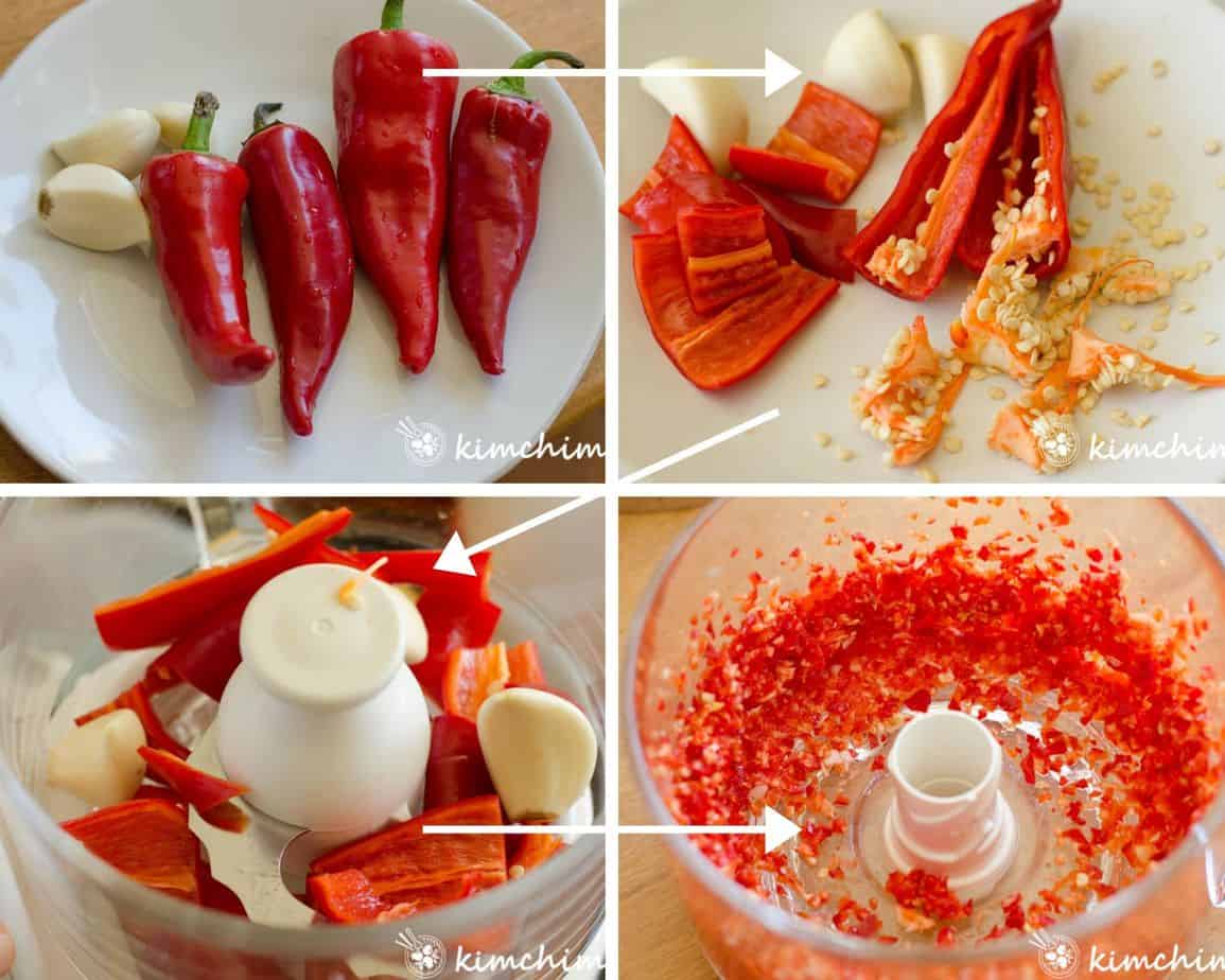 step by step pics of how to cut chili and chop using a chopper