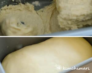 kneading and proving milk bread dough