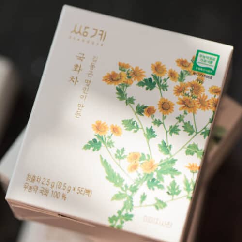 closeup of korean ssangye tea box of chrysanthemum tea