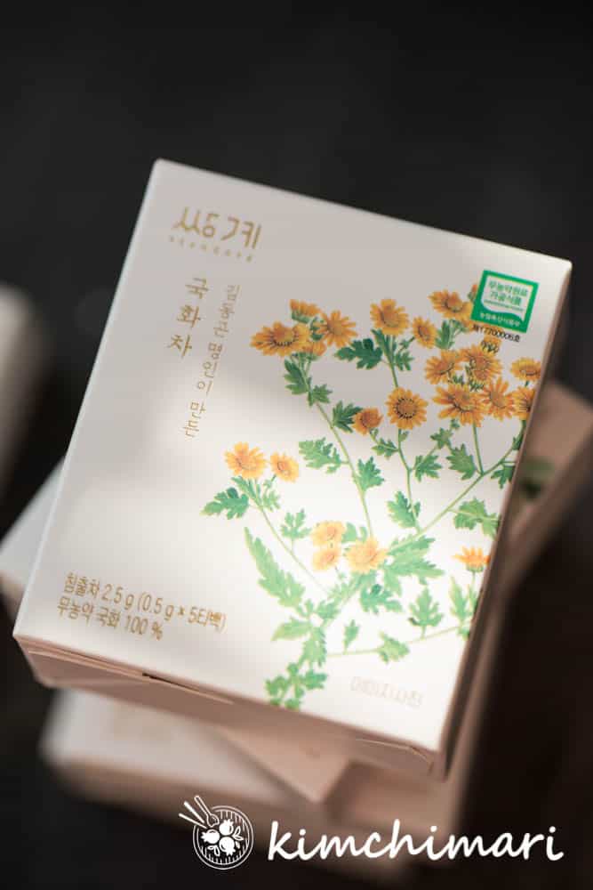 closeup of korean ssangye tea box of chrysanthemum tea