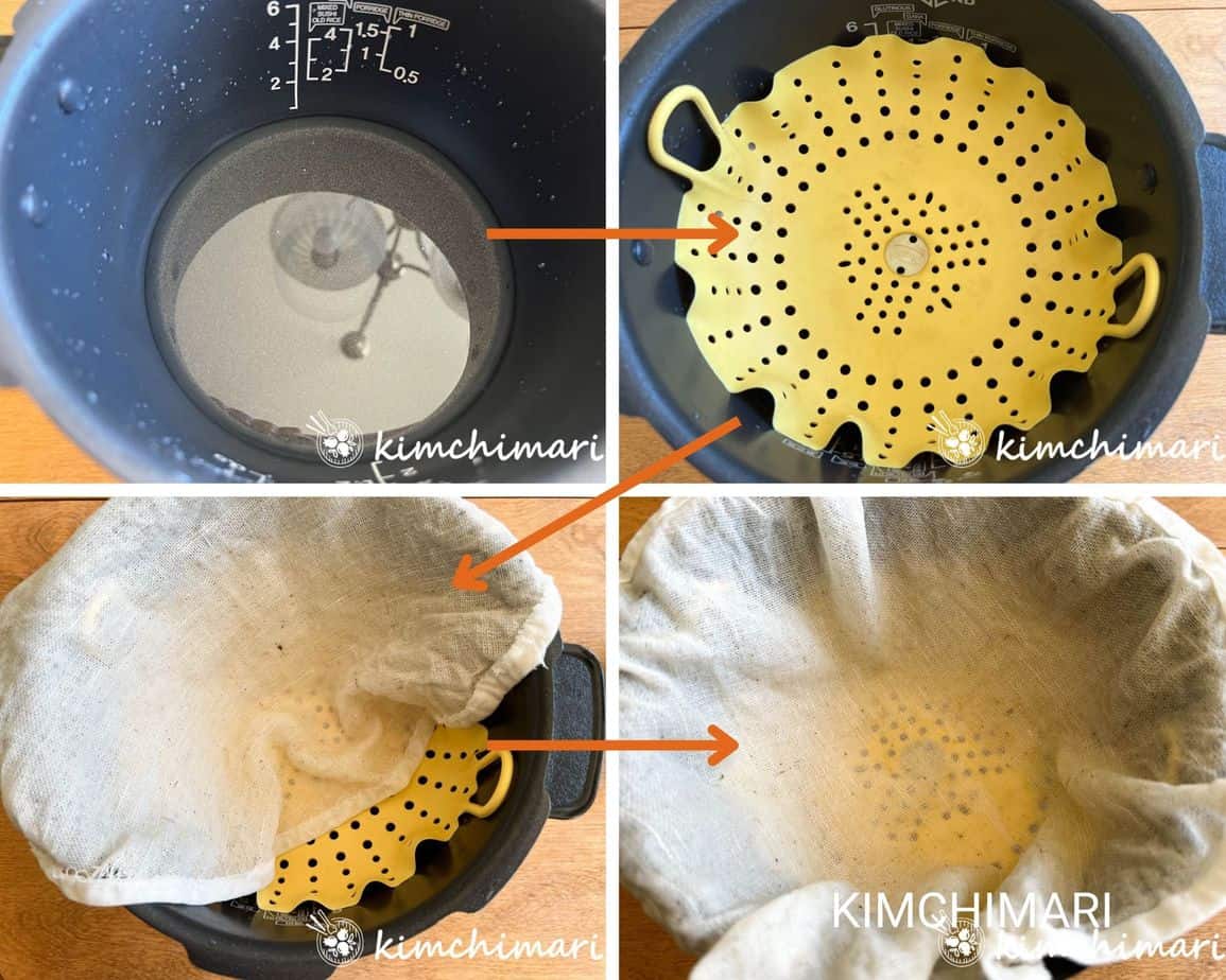 4 step by step pics of lining inner rice cooker pot