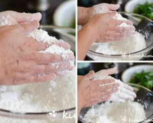 step by step pics of rubbing wet rice flour with hands