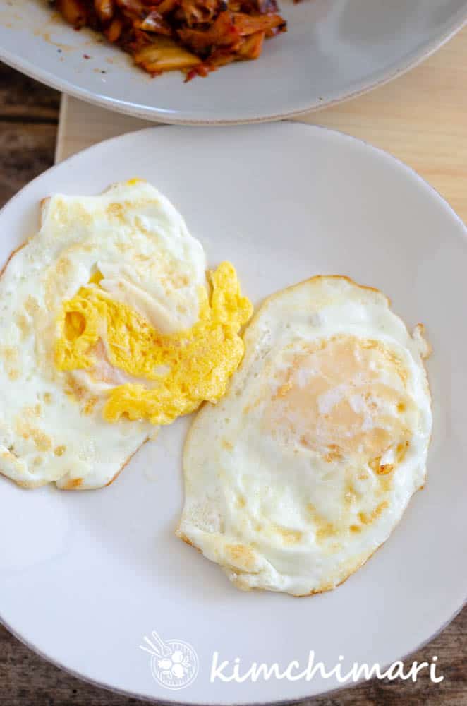fried eggs over medium and over hard