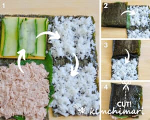 step by step pics of how to fold Korean folded kimbap