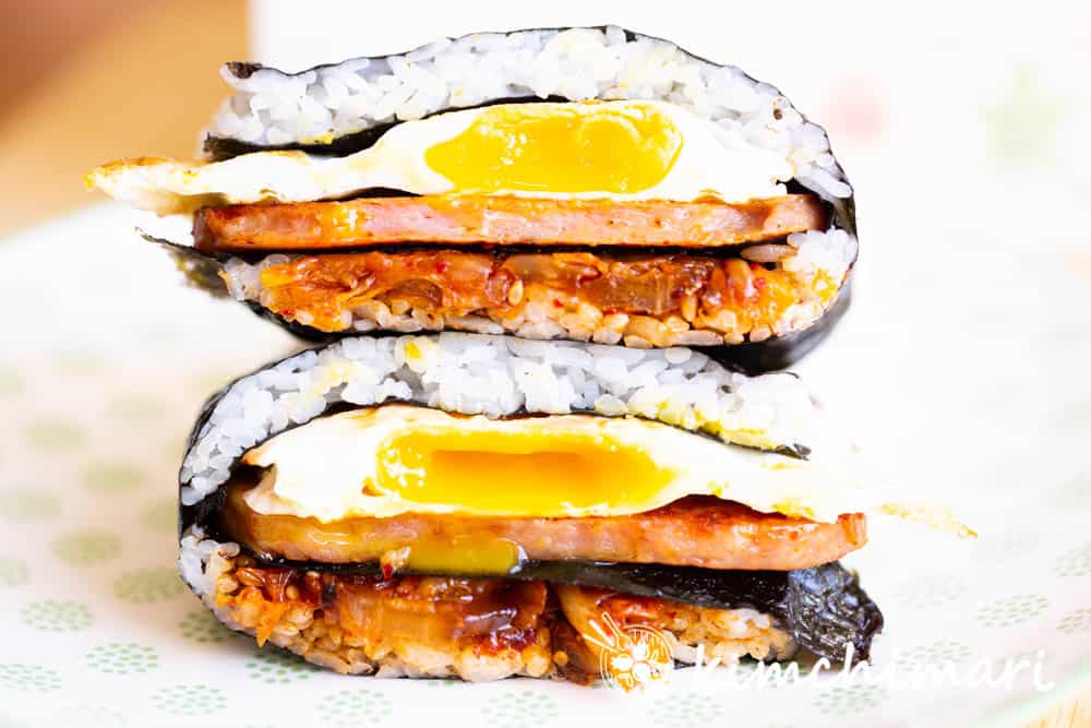 spam egg kimchi folded kimbap square sandwich