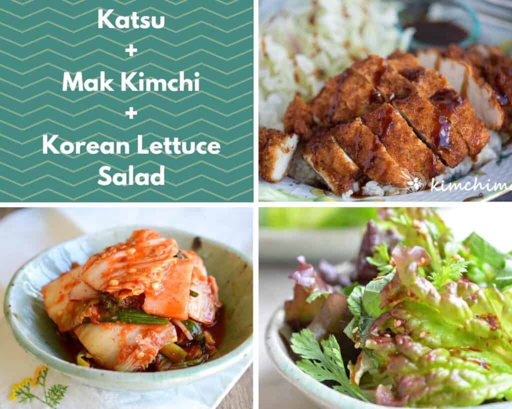 katsu kimchi salad meal combo collage