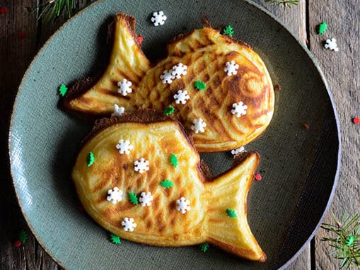 Fish shaped cake filled with sweet read beans aka Bungeoppang aka Taiyaki