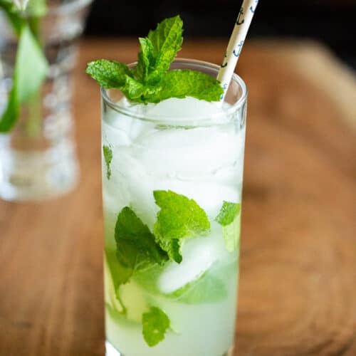 Soju Mojito Cocktail in glass with straws