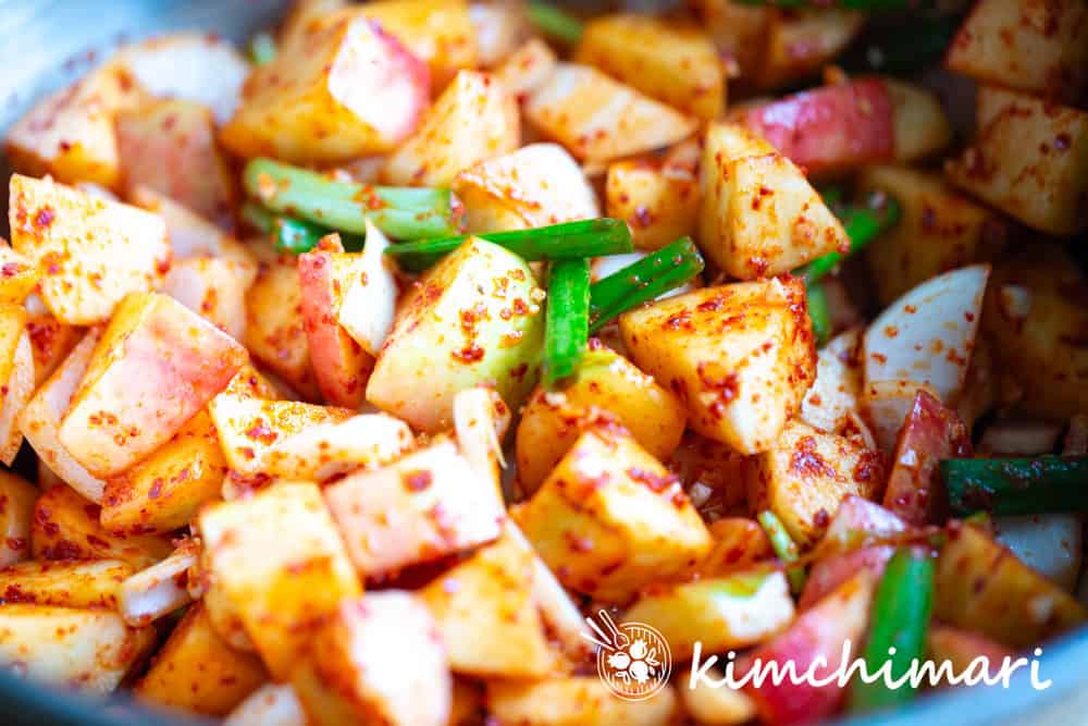 kimchi seasoned and mixed in bowl