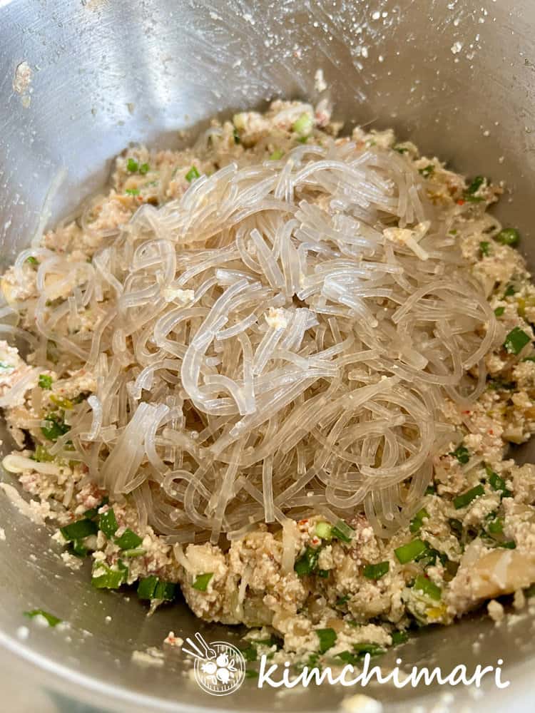 japchae noodles added to filling mixture