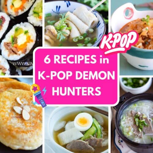 collage image of 6 korean foods in k pop demon hunters movie