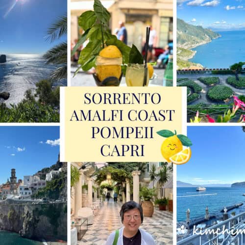Campania Italy trip collage image of sorrento amalfi coast pompeii and capri