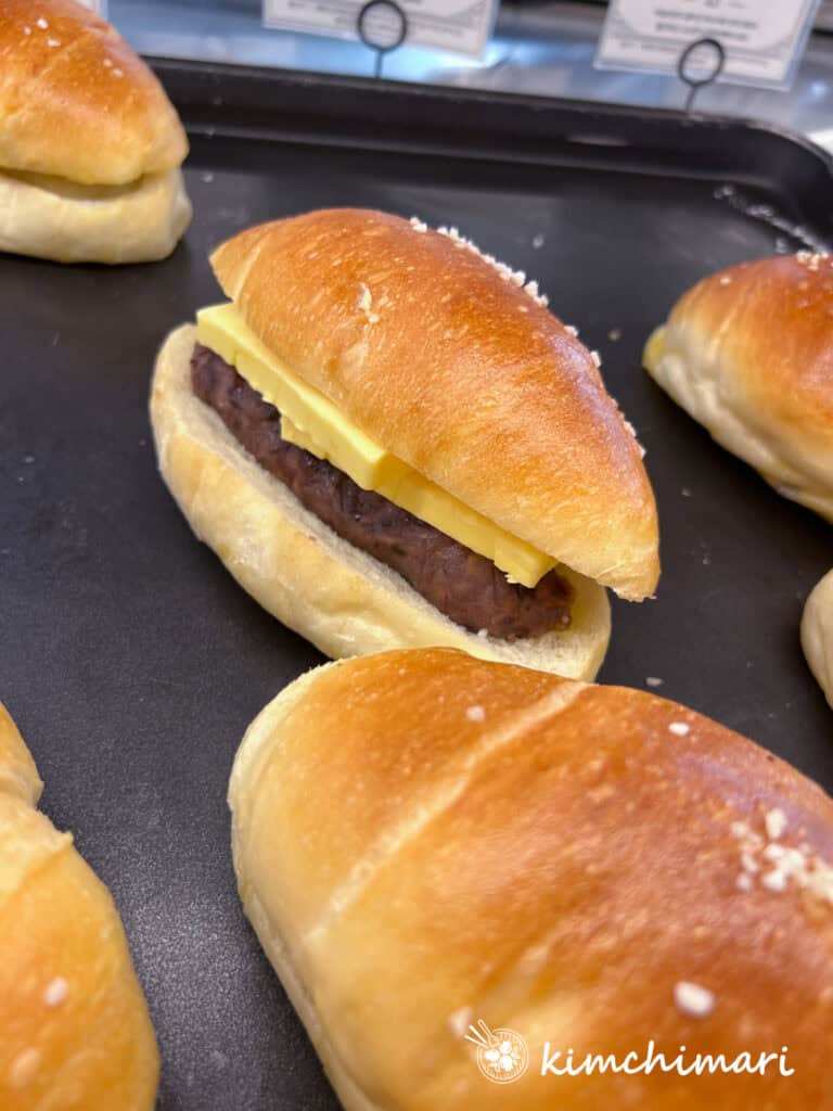 korean salt bread sandwich with butter and sweet danpat anko
